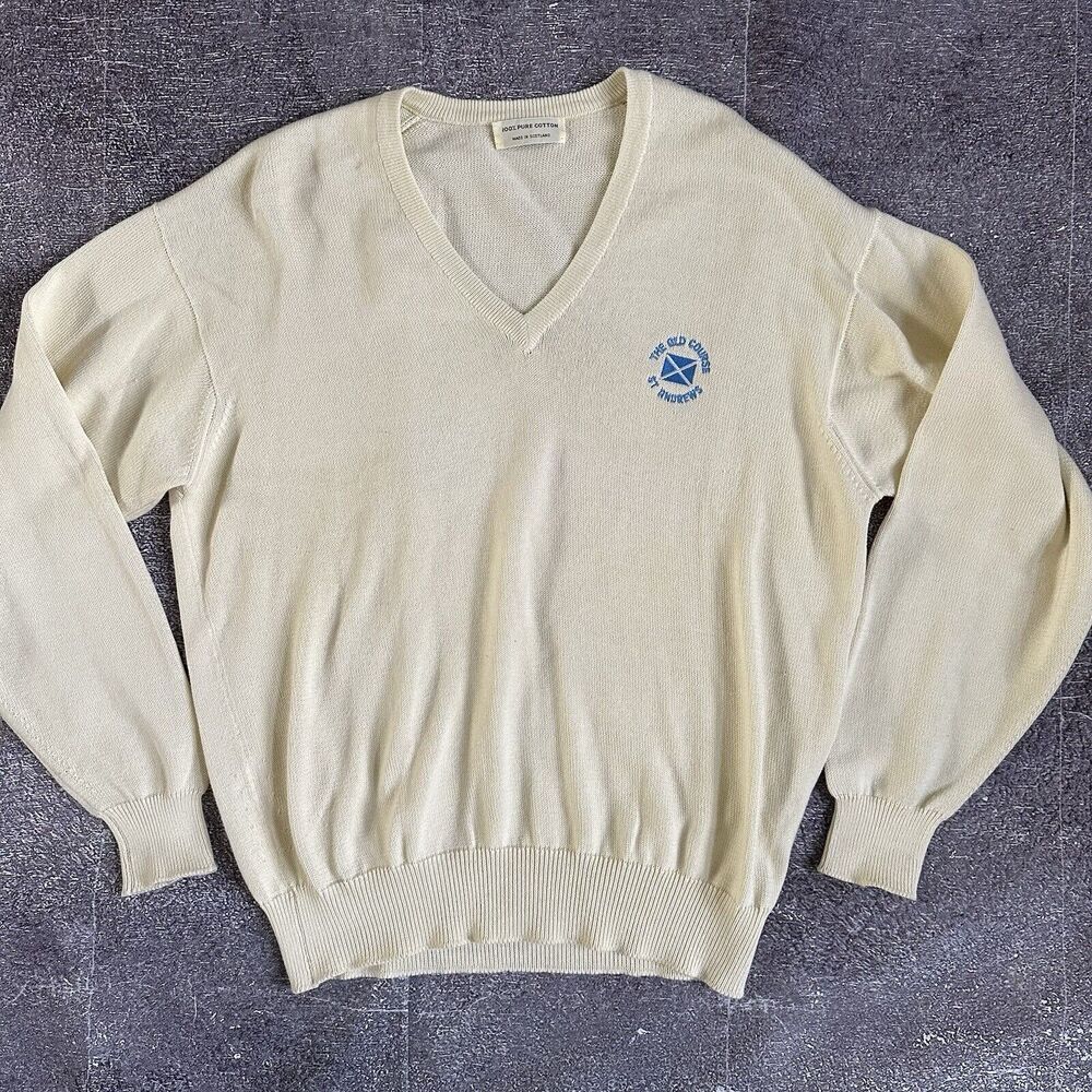 Men's Vintage 70's The Old Course St Andrews British Open V Neck Sweater Sz L